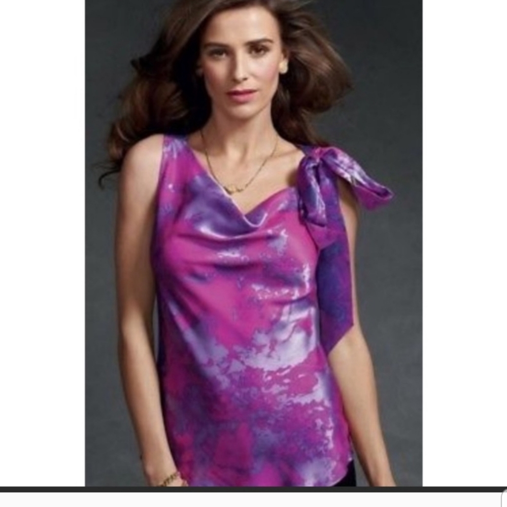 CAbi FIT to be TIED Silk Blouse Style 102 Purple/Magenta w Side Bow Sz. M